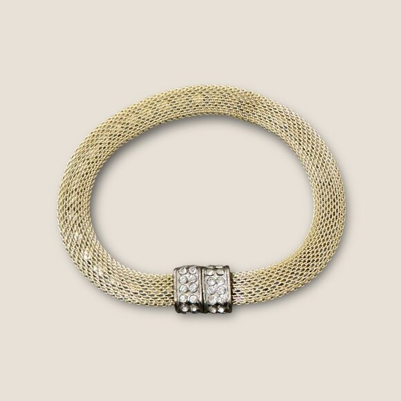 Gold-Plated Mesh Bracelet With Rhinestone Magnetic Clasp - Picture 2 of 4